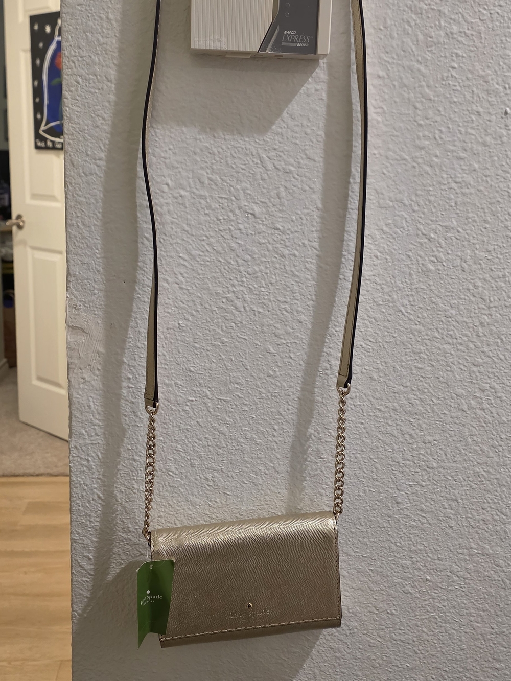 kate spade Metallic Gold Crossbody Wallet with Chain Strap